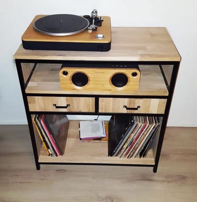 Industriële platenspeler meubel "Nashville" met lades - 80 x 40 x 80 cm - Handgemaakt