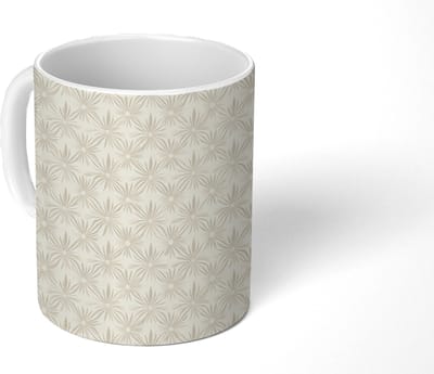 Mok - Koffiemok - Patroon - Bloemen - Beige - Mokken - 350 ML - Beker - Koffiemokken - Theemok