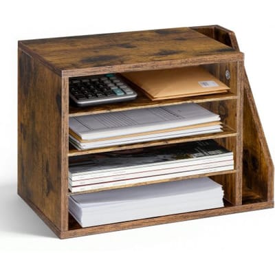 VEVOR Brievenbak met 4 vakken en uitneembare planken, houten documentenbak met dossierhouder, dossierorganizer voor kantoor en klaslokaal, opbergbak voor dossiers, documenten en papier, bruin