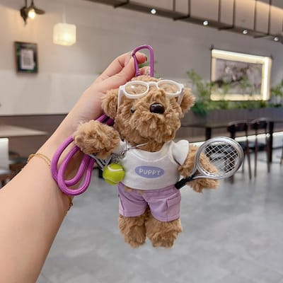 Creativiteit Tennis Kleine Beer Sleutelhanger Schattige Pluche Pop Tas Hanger Sport Stijl Hangend Stukje Koppel Accessoires Cadeau A467 gray