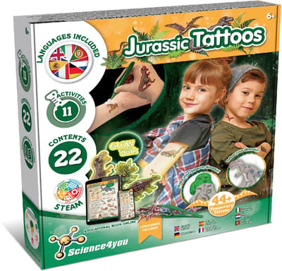 Science4you Jurassic Tijdelijke Tatoeages voor Kinderen - Dinosaurus Tatoeages, Tijdelijke Tatoeages voor Kinderen, Dinosaurus Speelgoed, Spelletjes, Cadeaus voor Jongens en Meisjes 6+ jaar oud