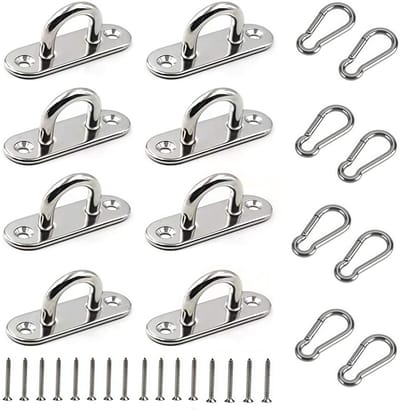 Dailygoods- Plafondhaken U-vormig - Roestvrij Staal 304 - 8 Stuks - Maximale Belasting 40 kg - Wandanker met Karabijnhaak - Duurzaam Design - Haak