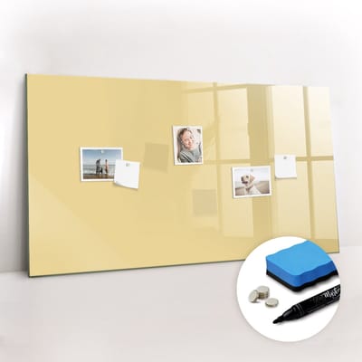 Tulup Whitebord - Crèmekleur Magneetbord - 120 cm x 60 cm - Magneetbord Rechthoekig - Design Memobord - Magneetbord Design - Inspiratiebord Kantoor - Inclusief Gratis Magneten & Marker & Spons - Foto Magneetbord - Magnetisch Bord