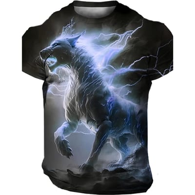 T-shirt Beau pour Homme Nouveau Été Décontracté Homme Extérieur Manches Courtes Motif Éclair Impression 3D Confortable Haut Streetwear 6XL