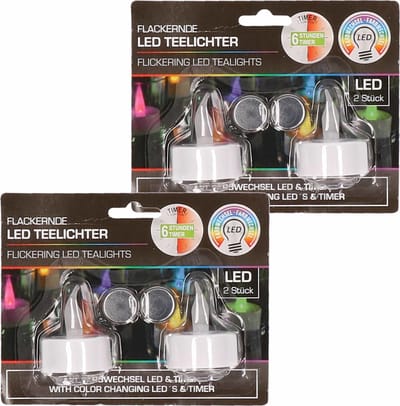 Cepewa LED theelichtjes - 4x st - gekleurd - D4 cm - - theelichtjes - waxinekaarsjes - kaarsjes