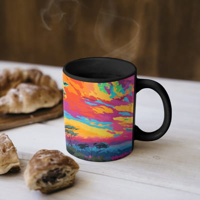Magische Mok - Foto op Warmte Mokken - Koffiemok - Giraffe - Savanna - Lucht - Gekleurd - Magic Mok - Beker - 350 ML - Theemok