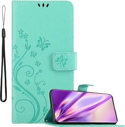 Cadorabo Hoesje geschikt voor Samsung Galaxy NOTE 20 ULTRA in BLOEMEN TURKOOIS - Beschermhoes in bloemmotief met magnetische sluiting, standfunctie en kaartsleuven Book Case Cover Etui