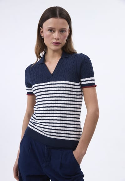 Felix Hardy Tricot Polo Shirt Korte Mouwen Dames Navy - S