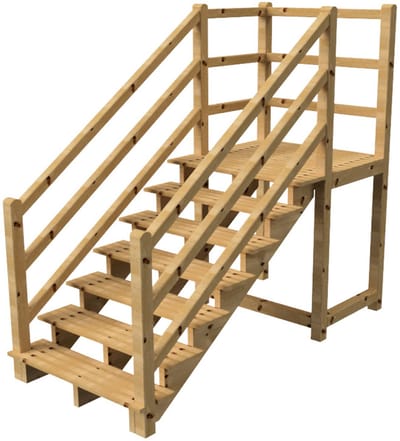 MILANO buitentrap 7 treden H122 cm - bordes L116 x B120 cm - trapleuning links en rechts - bordesleuning links en achteraan