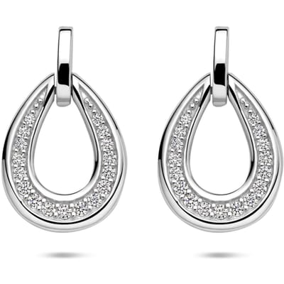 Zilveren gerhodineerde oorhangers druppel zirkonia 19 mm - 1341319