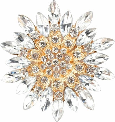 Fako Bijoux - Broche - Bloem - Ster - XXL - 68mm - Goudkleurig - Wit