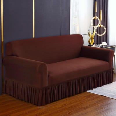 1/2/3/4 Zits Elastische Effen Kleur Bankovertrek Met Rok All-inclusive Bankhoes voor Woonkamer Bank Slipcover Small gray