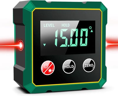 MDUG Laser waterpas - Digitale hoekmeter met laser-Vierzijdige, sterke magnetische hoekmeetlaser met dubbele laser - digitale waterpas met lcd-display - Automatische uitschakeling - Hoek en helling kunnen worden omgerekend - voor houtbewerking