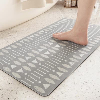 Antislip Boho Badmat 44 x 76 cm - Sneldrogend en Absorberend - Grijs