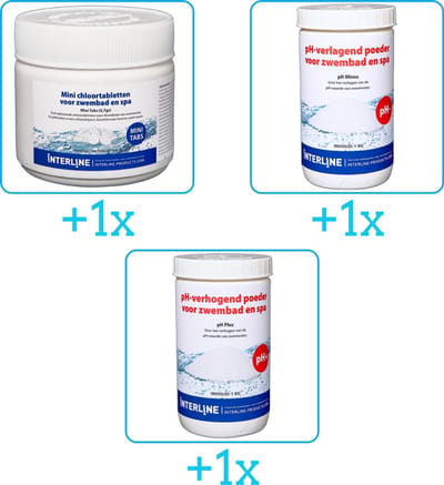 Zwembad Onderhoudspakket - Onderhoud Zwembad - bevat Chloor - PH-min en PH-plus (3-delig)