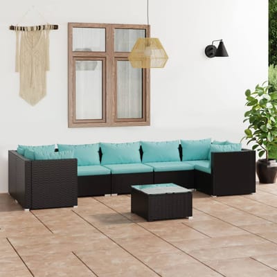 vidaXL - 8-delige - Loungeset - met - kussens - poly - rattan - zwart