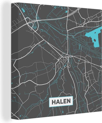 Canvas Schilderij Plattegrond – Halen – Blauw – Stadskaart - Kaart - 20x20 cm - Wanddecoratie