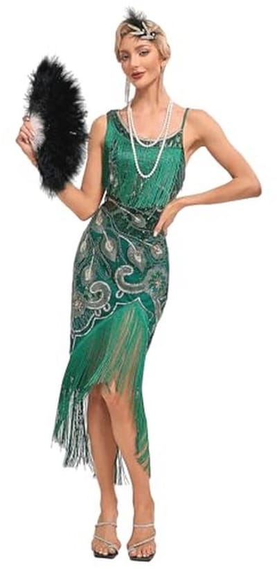 Flapper jurk met franjes en pailletten voor dames – dans jurk voor festivals