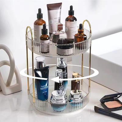 Makeup Organizer met 360 Graden Rotatie, 2 Laags Acryl Opbergoplossing voor Cosmetica, Huidverzorging en Sieraden voor Dresser en Badkamer
