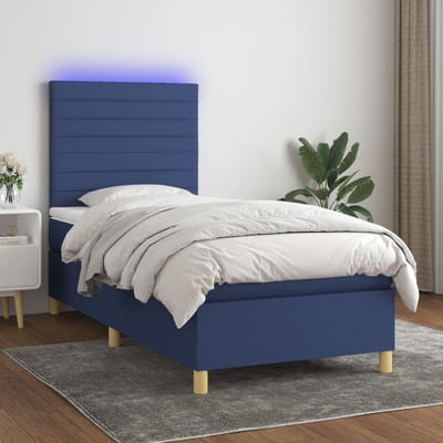 vidaXL - Boxspring - met - matras - en - LED - stof - blauw - 80x200 - cm