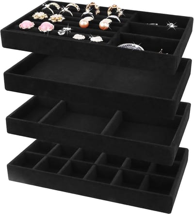Sieradenopbergdoos met 4 Lades, Organiser voor Oorbellen, Armbanden en Ringen, Ideaal voor Sieradenopslag en -organisatie in Zwart