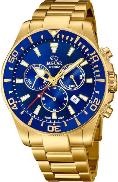 Jaguar Executive Horloge - Jaguar heren horloge - Blauw - diameter 44 mm - goud gecoat roestvrij staal