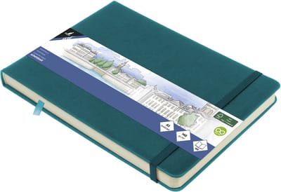 Kangaro schetsboek - A5 landscape - dark turquoise - met elastiek en lint