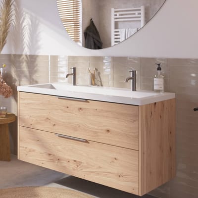 Saqu Lima Badkamermeubel Set - 120x51,5 cm - Voorgemonteerd - Eiken - Wastafelmeubel - Badmeubel