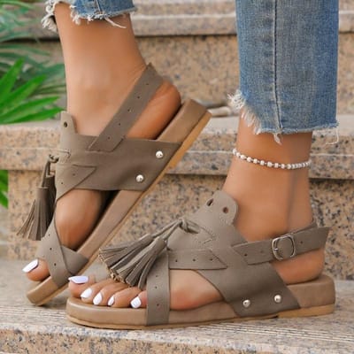 Zomer Dames Sandalen met Sleehak Premium Orthopedische Open Teen Sandalen Vintage Antislip Lederen Casual Vrouwelijke Platform Retro Schoenen 37