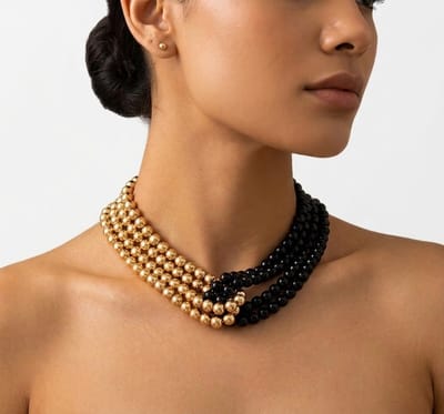 Goudkleurige zwarte kralen ketting dames meerlaagse kralen ketting vintage Franse stijl statement ketting elegante parel ketting voor dagelijks gebruik en feestelijke gelegenheden