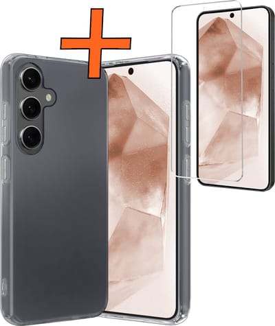 Hoes - Met Screenprotector - Geschikt voor Samsung Galaxy A55 - Sterk & Shockproof - Back Cover - Siliconen Case - Telefoon Hoes - Transparant