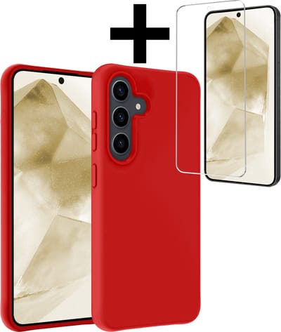 Hoesje - Met Screenprotector - Geschikt voor Samsung Galaxy A55 - Sterk & Shockproof - Back Cover - Siliconen Case - Telefoon Hoes - Telefoonhoesjes - Rood