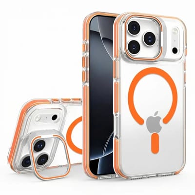 Hoesje Geschikt voor Apple iPhone 17 Pro Oranje - Magsafe Hoesje Geschikt voor iPhone 17 Pro Cosmic Orange - Schokbestendig - Telefoonhouder standaard - Oranje