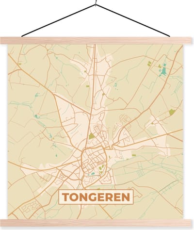 Posterhanger incl. Poster 40x40 cm - Schoolplaat - Retro - Tongeren - Kaart - Plattegrond - Stadskaart - Textielposter - Blanke latten - Stadskaart