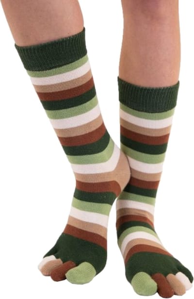 TOETOE Everyday Mid-Calf gestreepte teensokken - Bruin/Licht Bruin - 35-46 - Teensokken