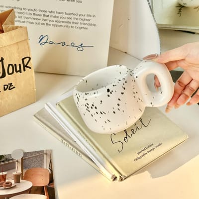 Ins Stijl Inktspatten Beker voor Meisjes met Hoge Waarde Keramische Mok Ontwerp Gevoel Niche Drinkwater Beker Licht Luxe High-End Gevoel 301-400ml beige