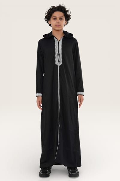Kinderen jongens zwarte Eid hooded Marokkaanse Thobe gewaad Djellaba Ramadan Jubba LFS- K-HM3