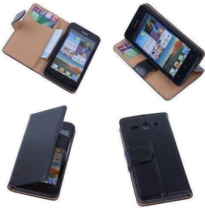 PU Leder Zwart Hoesje Huawei Ascend Y330 Book/Wallet Case/Cover