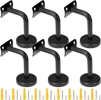 6 Stuks RVS Handrail Beugels 60 x 80 mm met Schroeven en Verlengbuizen, Geschikt voor Trap en Gordijnrails, Zwart