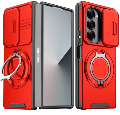 Armor Tough [360° draaibare ringstandaard] [compatibel met Magsafe] Hoesje Geschikt voor: Samsung Galaxy Z Fold 6 - Ingebouwde dia camera cover - Hybrid - Rood