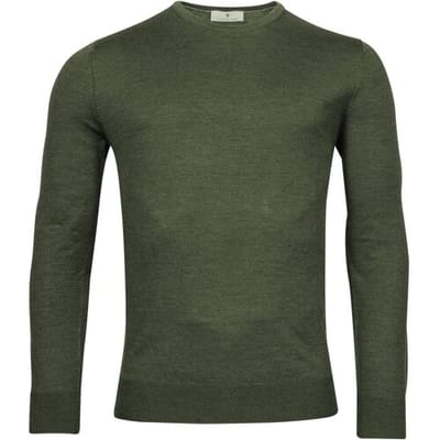 Thomas Maine Trui Fine Merino Crew Neck Single Knit Donker Groen / male