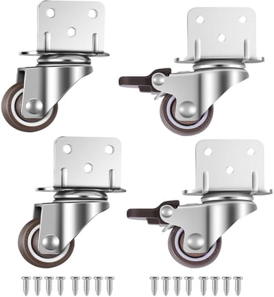 Zwenkwielen, Meubelwielen, Wielen met Rem, L-montageplaat 25mm Geschikt voor meubels, bloemstandaards, ledikanten(25 mm)