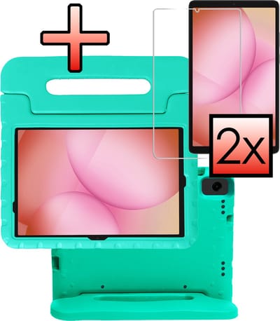 Hoes - Geschikt voor Samsung Galaxy Tab A11 Plus - Met 2x Screenprotector - Kinderhoes Shockproof Bumper - Kidsproof Case - Tablet Hoesje - Kinder Cover - Turquoise