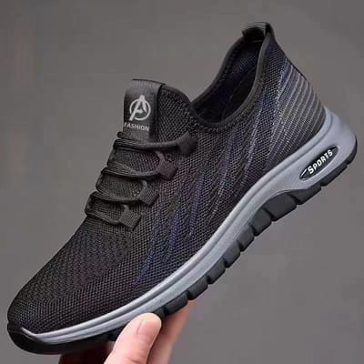Nieuwe Stijl Vliegend Mesh Ademende Herenschoenen Comfortabele Antislip Slijtvaste Lichte Casual Schoenen 44 black