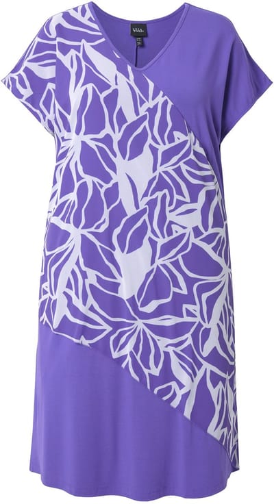 Ulla Popken - Dames - Jersey jurk chiffon overgooier V-hals korte mouwen - Purper - Maat 42+