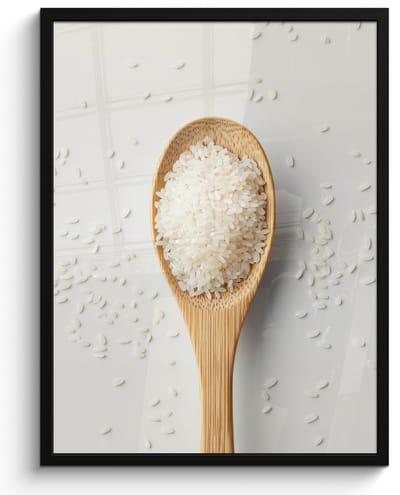 Poster in lijst - Fotolijst 50x70 cm - Posters - Hout - Lepel - Rijst - Posterlijst zwart - Decoratie - Wanddecoratie woonkamer - Muurdecoratie slaapkamer