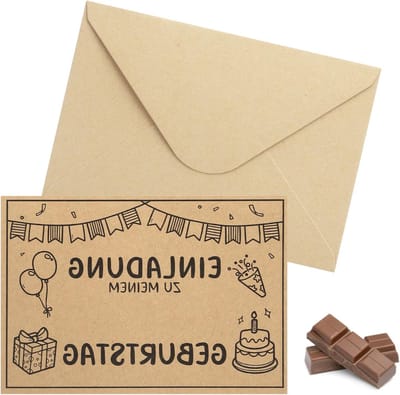 15 Kinderverjaardagsuitnodigingen van Kraftpapier met 10 Enveloppen - Feestuitnodigingen voor Jongens en Meisjes, Verjaardagsfeest, Creatieve Ontwerpen