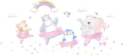 Muurstickers - Dansende dieren (klassieke dans) voor kinderen - Zelfklevende stickers - 120x80cm
