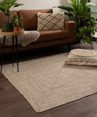Vloerkleed katoen vierkant - Joy beige/wit 120x120