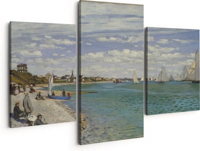 Artaza Canvas Schilderij Drieluik Regatta in Sainte-Adresse - Claude Monet - 150x120 - Groot - Foto Op Canvas - Canvas Print